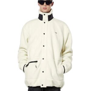 RAINS Heavy Fleece Jacket Adult XL White Long Snap Button Boxy Fit‎ Teddy Ski